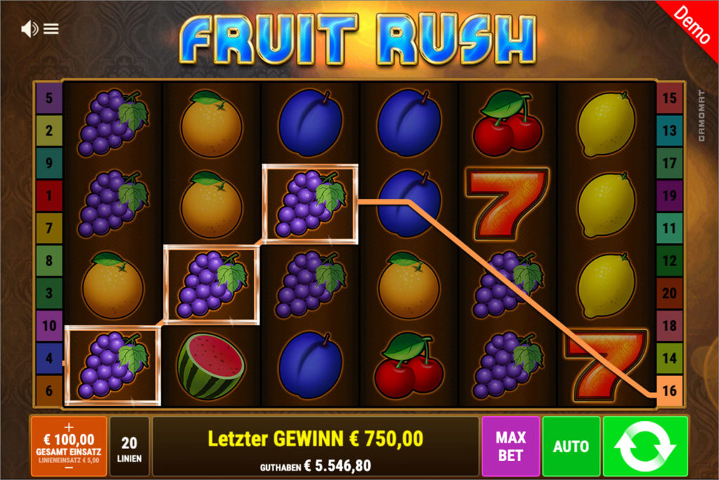 Gewinn Fruit Rush Spielautomaten